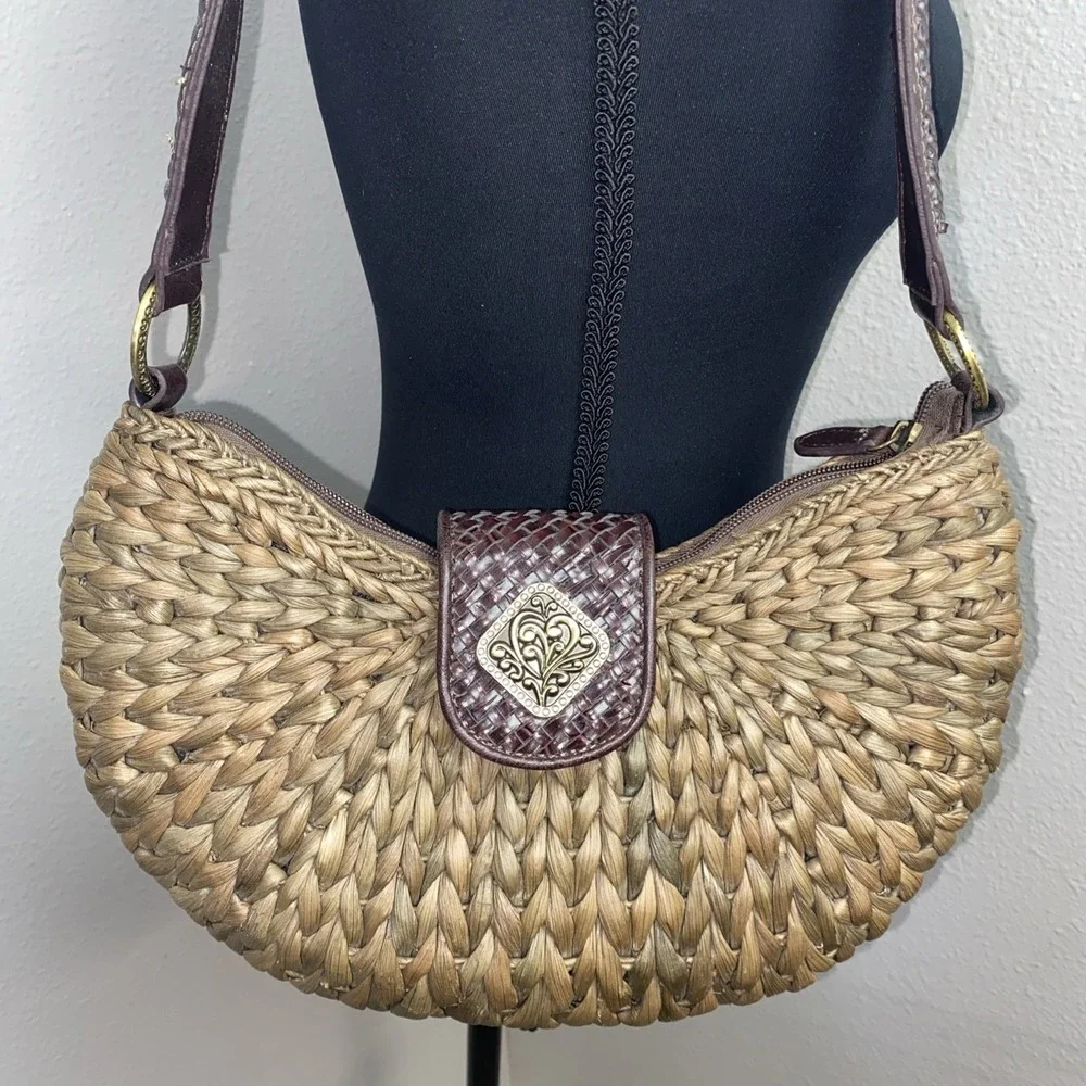 Vintage Coldwater Creek‎ Woven Purse with Braided Leather Strap and Brass Detail